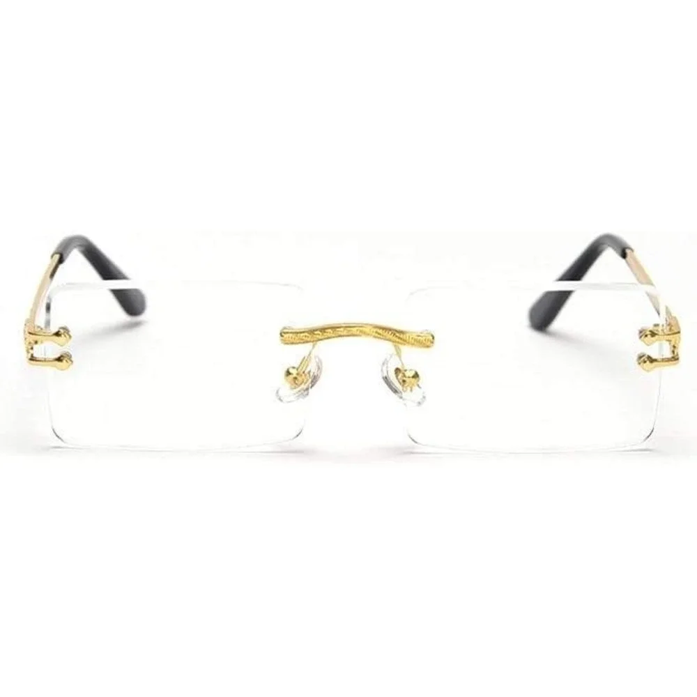 Sunglasses Gold Frame Clear Lens Fashion Eyewear Frameless Migos 80's 90's Style
